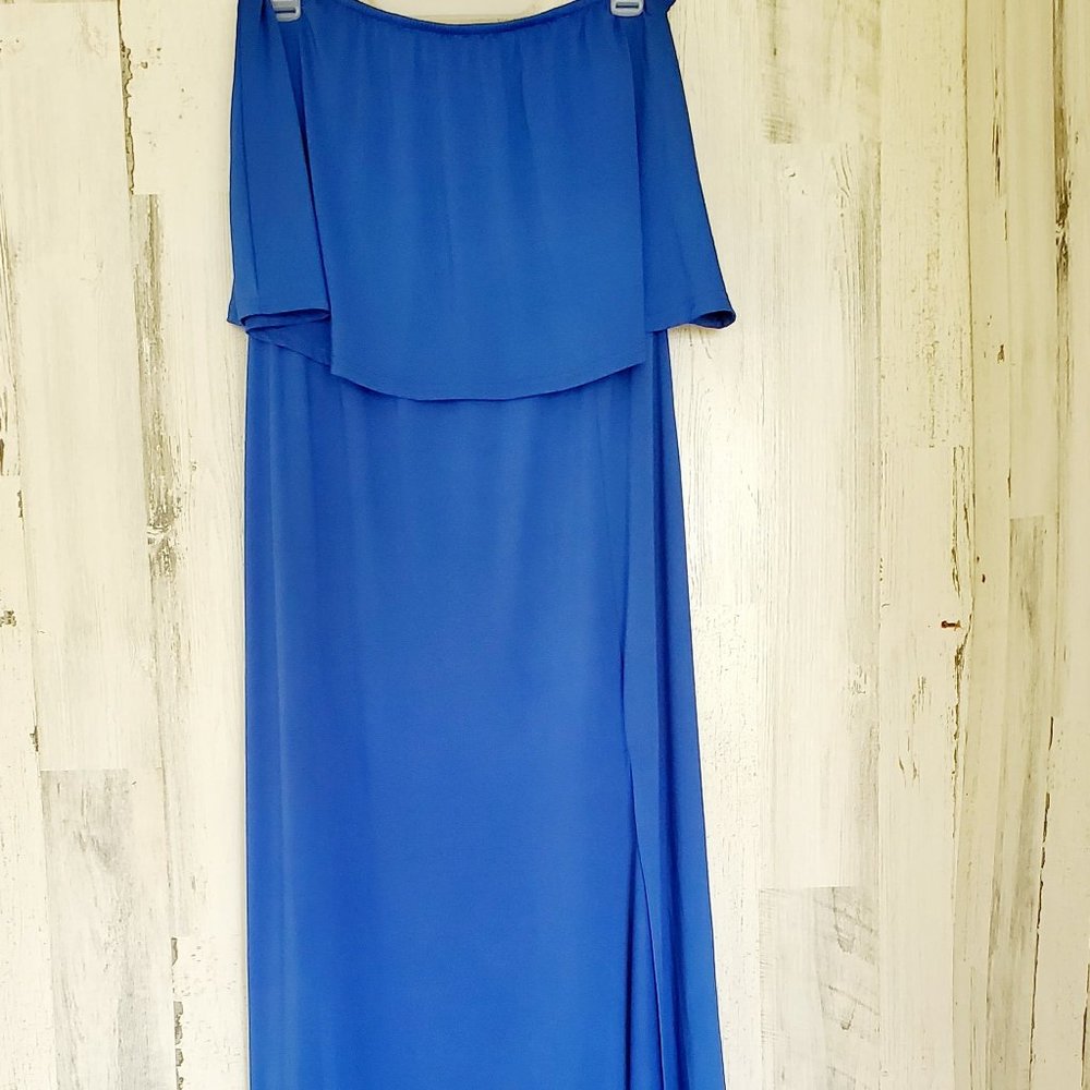 NWOT LEADINGSTAR STRAPLESS SIDE SLIT TOP RUFFLE MAXI DRESS - Picture 3 of 9